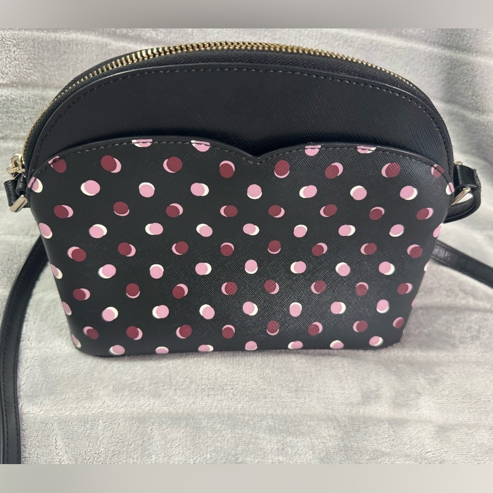Kate Spade Payton Dome Crossbody Fiesta Zip Polka Dots Bag Black w/ Pink/Purple - Picture 2 of 13